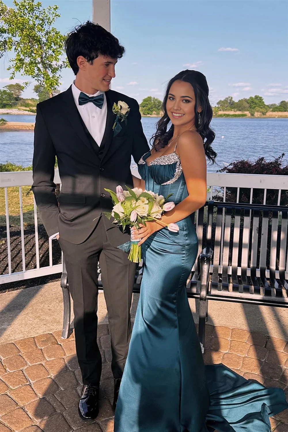 Mermaid Spaghetti Straps Corset Green Prom Dress with Beading